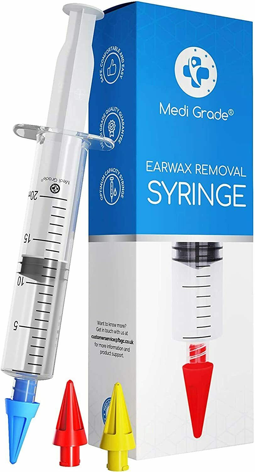 Medi Grade Kit Siringa Pulisci Orecchie – Siringa per Tappi Orecchie con 3 Punte