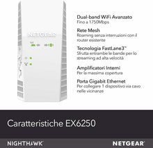 Carica l&#39;immagine nel visualizzatore di Gallery, Ripetitore WiFi Extender Mesh Dual Band NETGEAR AC1750 EX6250, Porta Lan