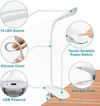 Carica l'immagine nel visualizzatore di Gallery, Lampada a LED con pinza a clip per lettura, Luce ricaricabile tramite USB, 3 liv