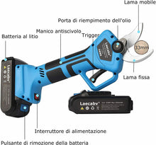Carica l'immagine nel visualizzatore di Gallery, Laecabv Cesoie Elettriche Forbici 21V 33mm Maniglia 21V-32cm, 2 Batterie