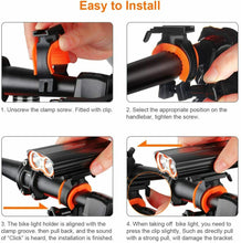 Carica l'immagine nel visualizzatore di Gallery, Kit luci per bicicletta con supporto per manubrio, Faro anteriore LED posteriore