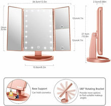 Carica l'immagine nel visualizzatore di Gallery, WEILY Specchio di Vanity Trifold dello Trucco Illuminato Oro Rosa