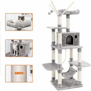 FEANDREA Tiragraffi, Albero per Gatti, con Amaca, Grigio Chiaro chiaro