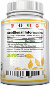 Vitamina D3 1000UI 365 Capsule Softgel Integratore di vitamina d3 Nu U Nutrition