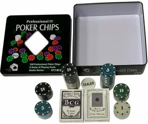 Extrela - Set da poker con scatola in metallo, 200 fiches poker, 2 mazzi...