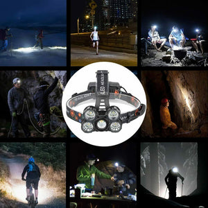 Torcia da testa frontale a LED ricaricabile USB impermeabile, LED 20000 lm