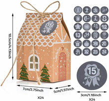 Carica l&#39;immagine nel visualizzatore di Gallery, 24 x Scatole a forma di casetta, Confezioni regalo per Natale + Adesivi numerati