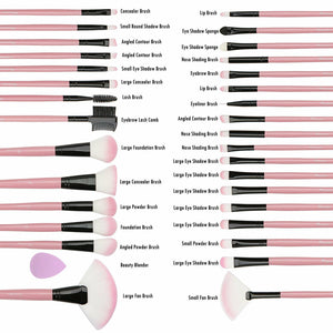 32 Pennelli da trucco Professionali, Con Custodia Rosa e Spugna Blender