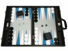 Carica l'immagine nel visualizzatore di Gallery, Set di Backgammon Premium da 48 x 64 cm - Scheda Nera con Punti Blu e (F8m)