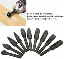 Carica l'immagine nel visualizzatore di Gallery, 10 x Raspe rotative per fresa il legno, Attacco da 6 mm, Punte per trapano Nero
