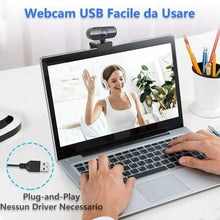 Carica l&#39;immagine nel visualizzatore di Gallery, Webcam full HD 1080P per PC laptop, Videochiamate studio tramite USB con audio