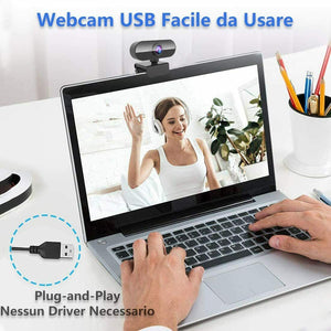 Webcam full HD 1080P per PC laptop, Videochiamate studio tramite USB con audio