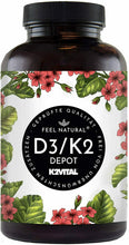 Carica l'immagine nel visualizzatore di Gallery, Vitamina D3 + K2 Dose elevata con 5.000 UI di vitamina D3 e 200 μg di vitamina