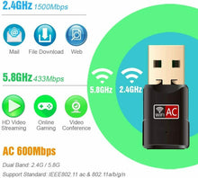 Carica l'immagine nel visualizzatore di Gallery, Mini Ricevitore USB WiFi, Dual Band 2.4 / 5GHz Adattatore di Rete Wireless 600mb