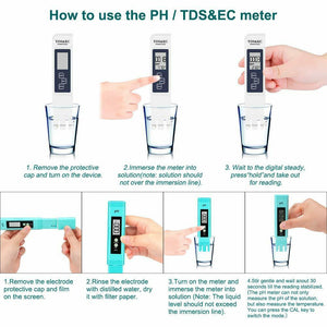 2 x Tester di misurazione qualità dell'acqua PH TDS&EC Temperatura, Display LCD