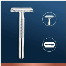 Carica l'immagine nel visualizzatore di Gallery, Rasoio di sicurezza King C. Gillette per barba uomo + 5 lamette a doppio taglio
