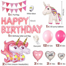 Carica l&#39;immagine nel visualizzatore di Gallery, Palloncini per decorazione di compleanno bambina, Tema unicorno rosa con festone