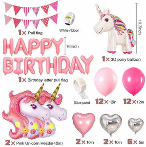 Palloncini per decorazione di compleanno bambina, Tema unicorno rosa con festone