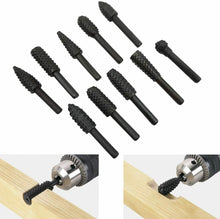 Carica l'immagine nel visualizzatore di Gallery, 10 x Raspe rotative per fresa il legno, Attacco da 6 mm, Punte per trapano Nero