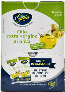 102 x Bustine di olio extra vergine di oliva da 10 ml, Bustine monodose Gaia