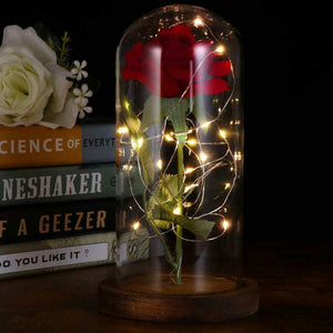LEDMOMO Rosa di seta con luce a LED in cupola vetro su base legno per...