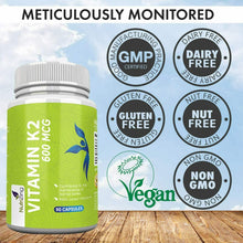 Carica l'immagine nel visualizzatore di Gallery, Vitamina K2 MK7 600mcg Alta Resistenza - A base di Natto nutrizing 90 capsule