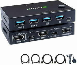 AIMOS Switch HDMI KVM 2 Porte USB Commutatore Supporto 4K @ 30Hz, Tasto di...
