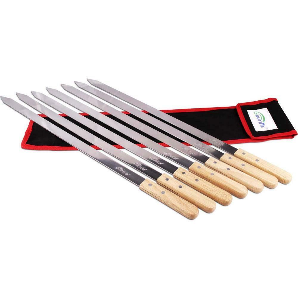 Set 7 Spiedini Da Barbecue Extra Lunghi - 60cm Acciaio Inox Con Manico Rovere | Per Kebab E Grigliate - Foto 8