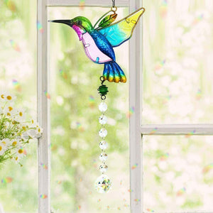 Pendente Colibrì di Cristallo Suncatcher Acchiappasole in Blu