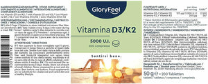 Vitamina D3 + K2 200 Compresse, 5000 UI Vitamina D, 200 µg Vitamina K, Supporto