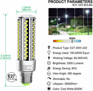 2 x Lampadine domestiche LED con attacco E27 20W 2500 LM 6000 K, Luce fredda