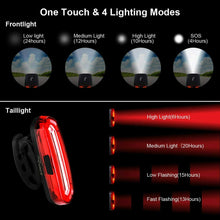Carica l'immagine nel visualizzatore di Gallery, Kit luci per bicicletta con supporto per manubrio, Faro anteriore LED posteriore