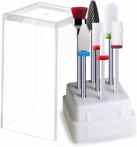7 x Punte per fresa per unghie in ceramica per levigare rimuovere permanente Kit