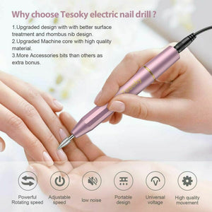 Aggiornato Fresa per Unghie,Tesoky 11 in 1 Portatile Unghie Rosa