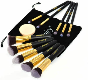 10 Pennelli Professionali da trucco con Setole di alta qualità, + spugnetta