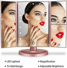 Carica l&#39;immagine nel visualizzatore di Gallery, deweisn Specchio Trucco con 21 LEDs, di Vanity Trifold Oro Rosa