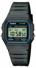 Carica l'immagine nel visualizzatore di Gallery, Orologio digitale Casio F-91W-1YER con cinturino in resina, Quadrante illuminato