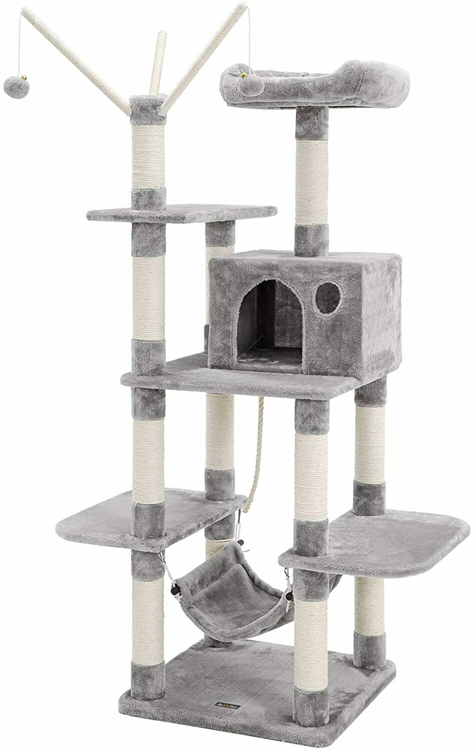 FEANDREA Tiragraffi, Albero per Gatti, con Amaca, Grigio Chiaro chiaro