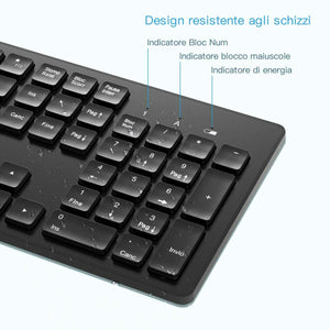 Tastiera e mouse senza fili con tastierino numerico con ricevitore nano USB Nero