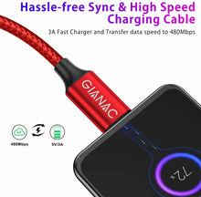 Carica l'immagine nel visualizzatore di Gallery, GIANAC Cavo Micro USB,[4 Pezzi:0.5m,1m,2m,3m] Nylon USB ROSSO