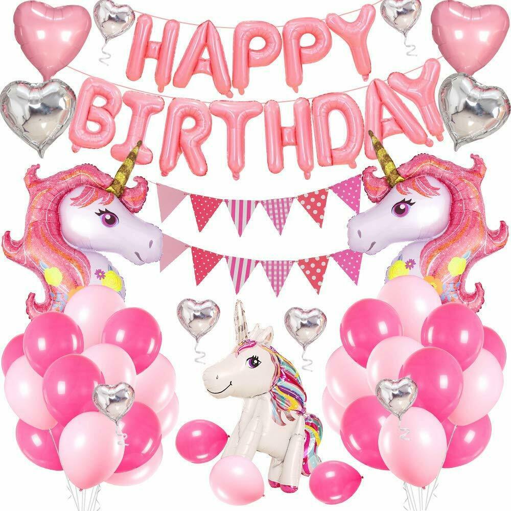 Palloncini per decorazione di compleanno bambina, Tema unicorno rosa c –