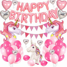 Carica l&#39;immagine nel visualizzatore di Gallery, Palloncini per decorazione di compleanno bambina, Tema unicorno rosa con festone