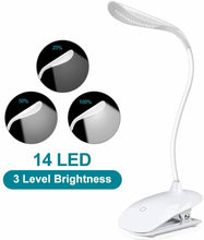 Carica l'immagine nel visualizzatore di Gallery, Lampada a LED con pinza a clip per lettura, Luce ricaricabile tramite USB, 3 liv