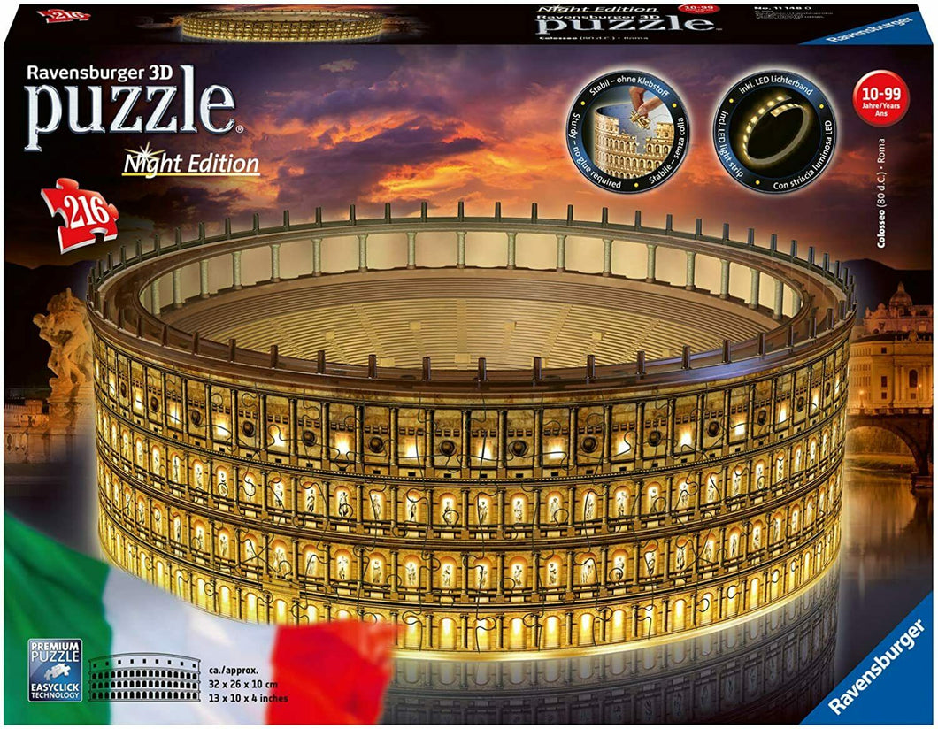 Puzzle 3D Colosseo Night Edition Ravensburger 216 Pezzi numerati 32 x 26 x 10 cm