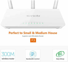 Carica l'immagine nel visualizzatore di Gallery, Router Wireless IEEE 802.11 n / g / b Velocità 300 mbps, 3 antenne 5 db Tenda F3