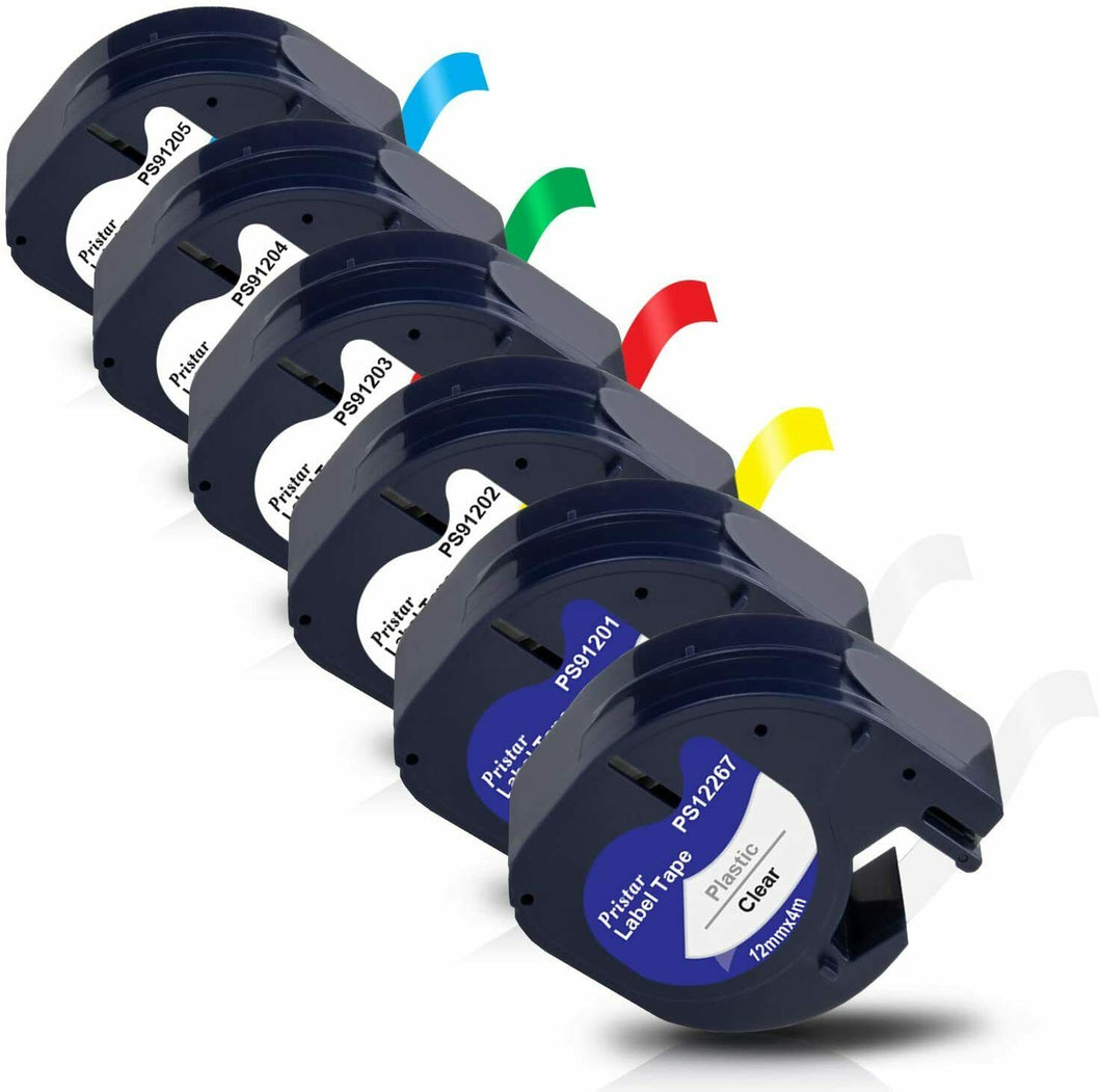 6 x Cartucce di ricarica colorate compatibili per Dymo LetraTag etichettatrice