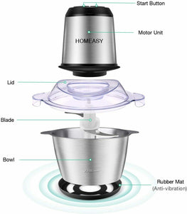 Tritatutto Elettrico, homeasy 2L Frullatore Multifunzionale con Argento