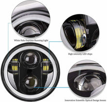 Carica l'immagine nel visualizzatore di Gallery, Faro Anteriore LED per moto, Occhio di angelo compatibile per Harley 5.75", Nero