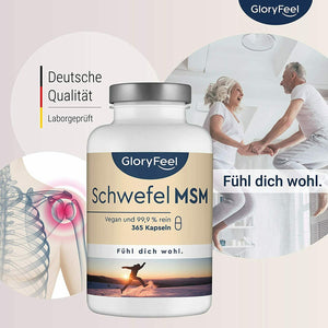gloryfeel Integratore MSM Metilsulfonilmetano Zolfo Organico MSM 1600mg 6mesi