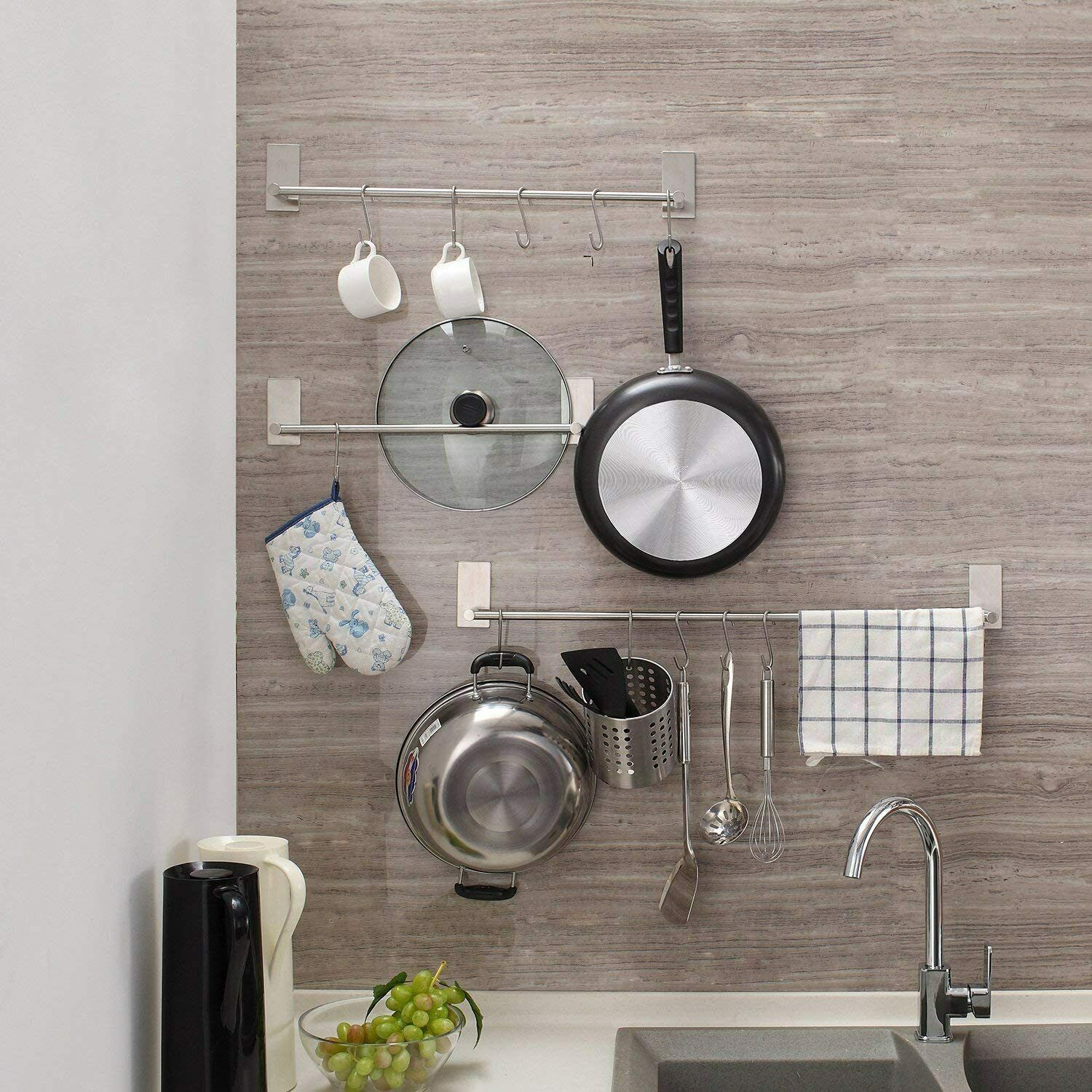 Porta Asciugamani Adesivo 75cm Acciaio Inox - Senza Fori Per Pareti